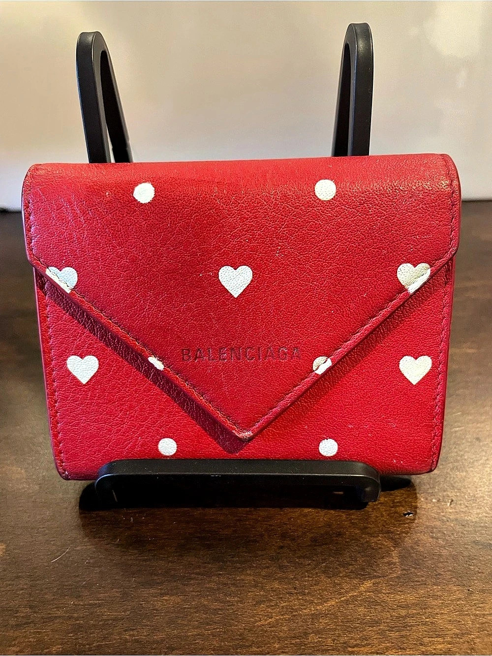 Balenciaga Papier Mini Trifold Wallet Heart Print Red & White